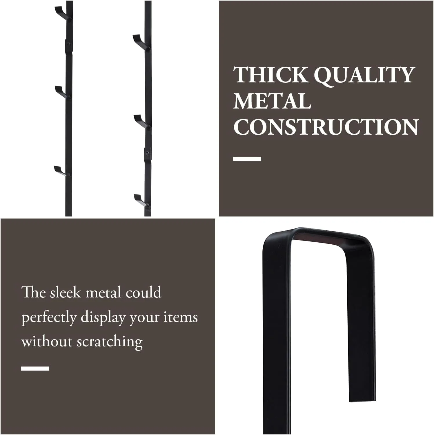 MyGift Black Metal Over The Door Hooks Heavy Duty Hanger for Hats, Coat, Scarf, and Purse, Door Hanging Rack with 5 Hooks, Set of 2