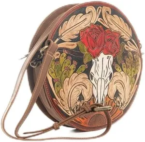 Myra Bag Round Bag for Women - Western Upcycled Leather Shoulder Bag Caramel