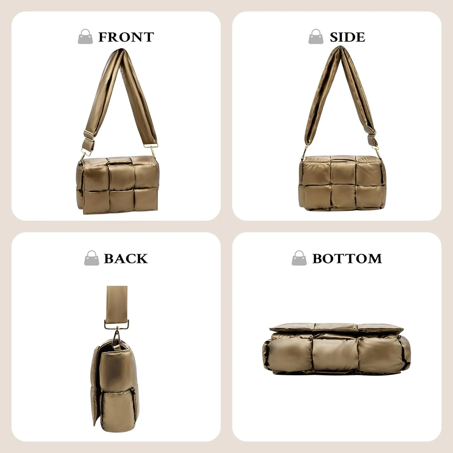NAARIIAN Shoulder bags for women, Light-weight small puffer purses waterproof, hand-woven puffy bag crossbody handbag