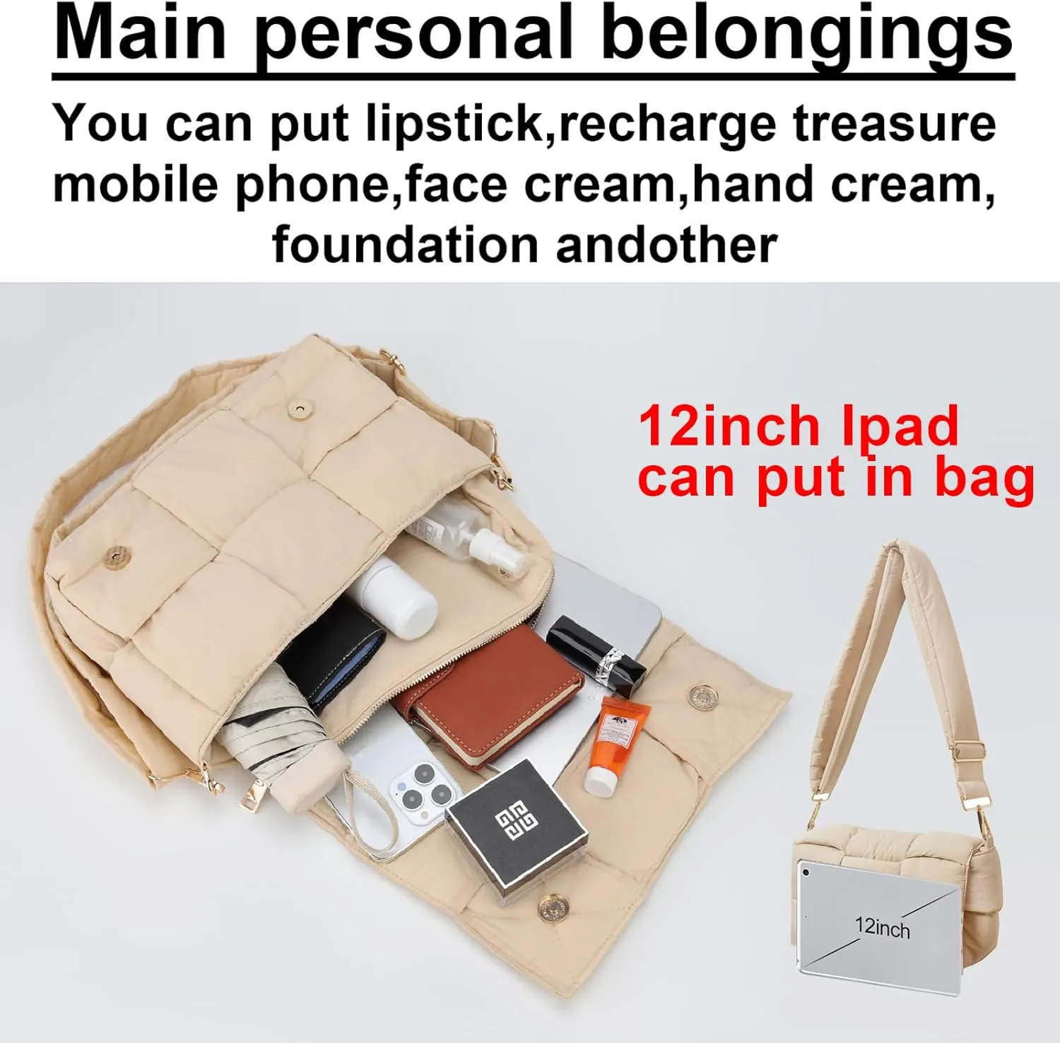 NAARIIAN Shoulder bags for women, Light-weight small puffer purses waterproof, hand-woven puffy bag crossbody handbag