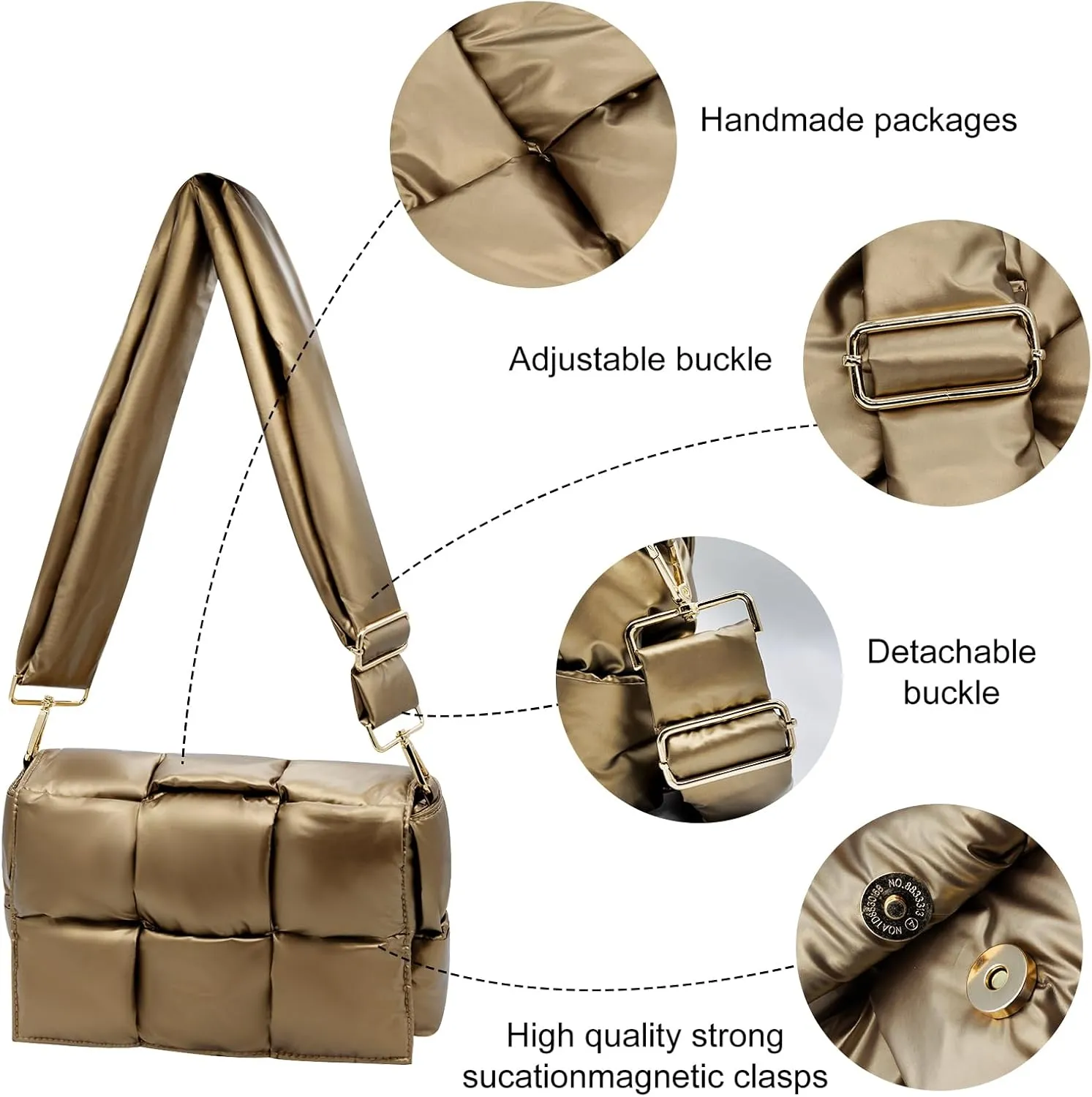 NAARIIAN Shoulder bags for women, Light-weight small puffer purses waterproof, hand-woven puffy bag crossbody handbag