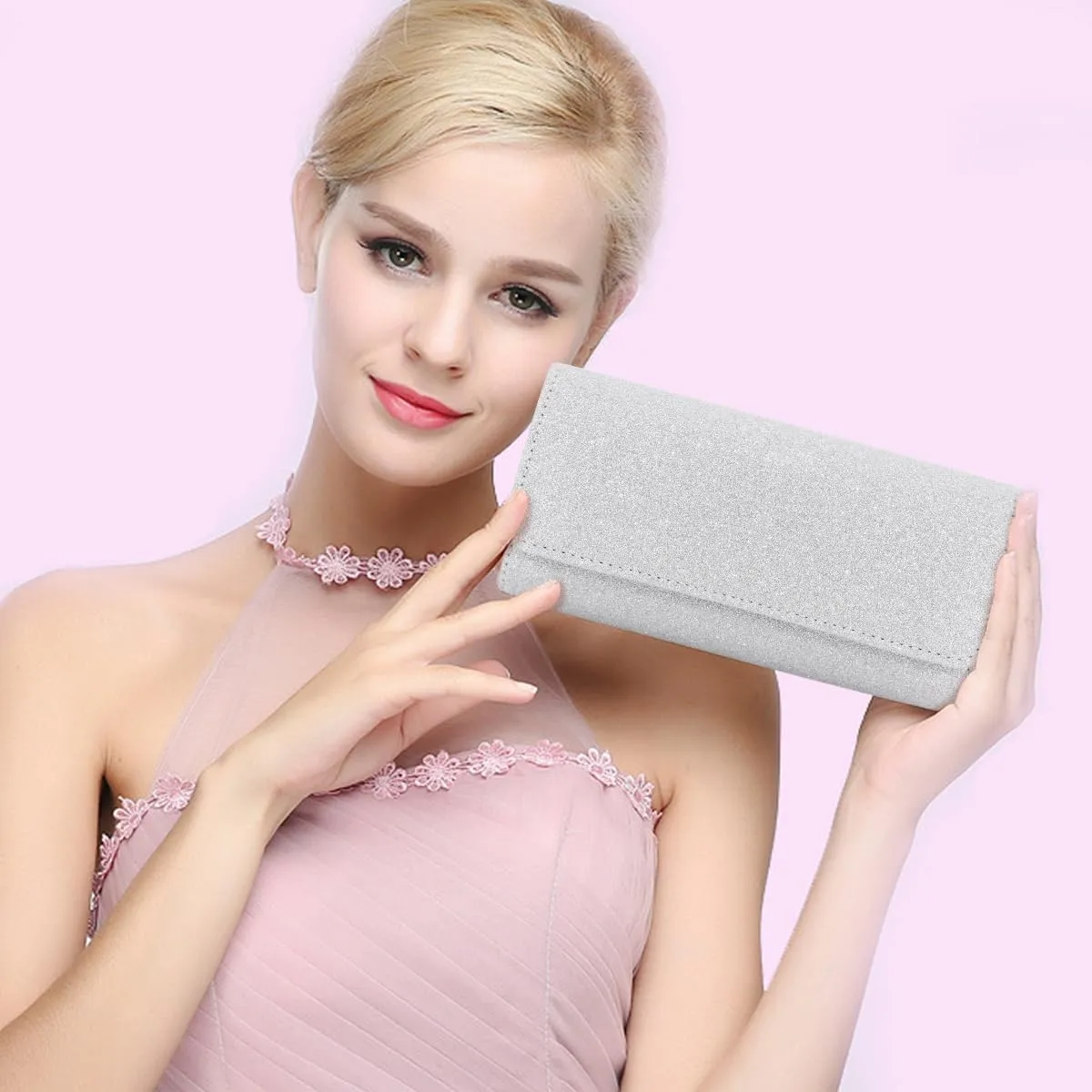 Naimo Flap Dazzling Small Clutch Bag Evening Bag With Detachable Chain