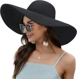 Naivlizer Women Wide Brim Sun Hat UPF50 Straw Summer Hat Floppy Beach Hat Roll-Up