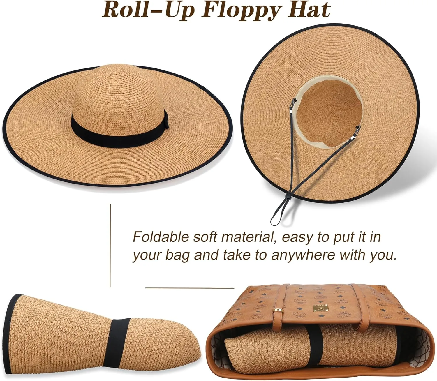 Naivlizer Women Wide Brim Sun Hat UPF50 Straw Summer Hat Floppy Beach Hat Roll-Up