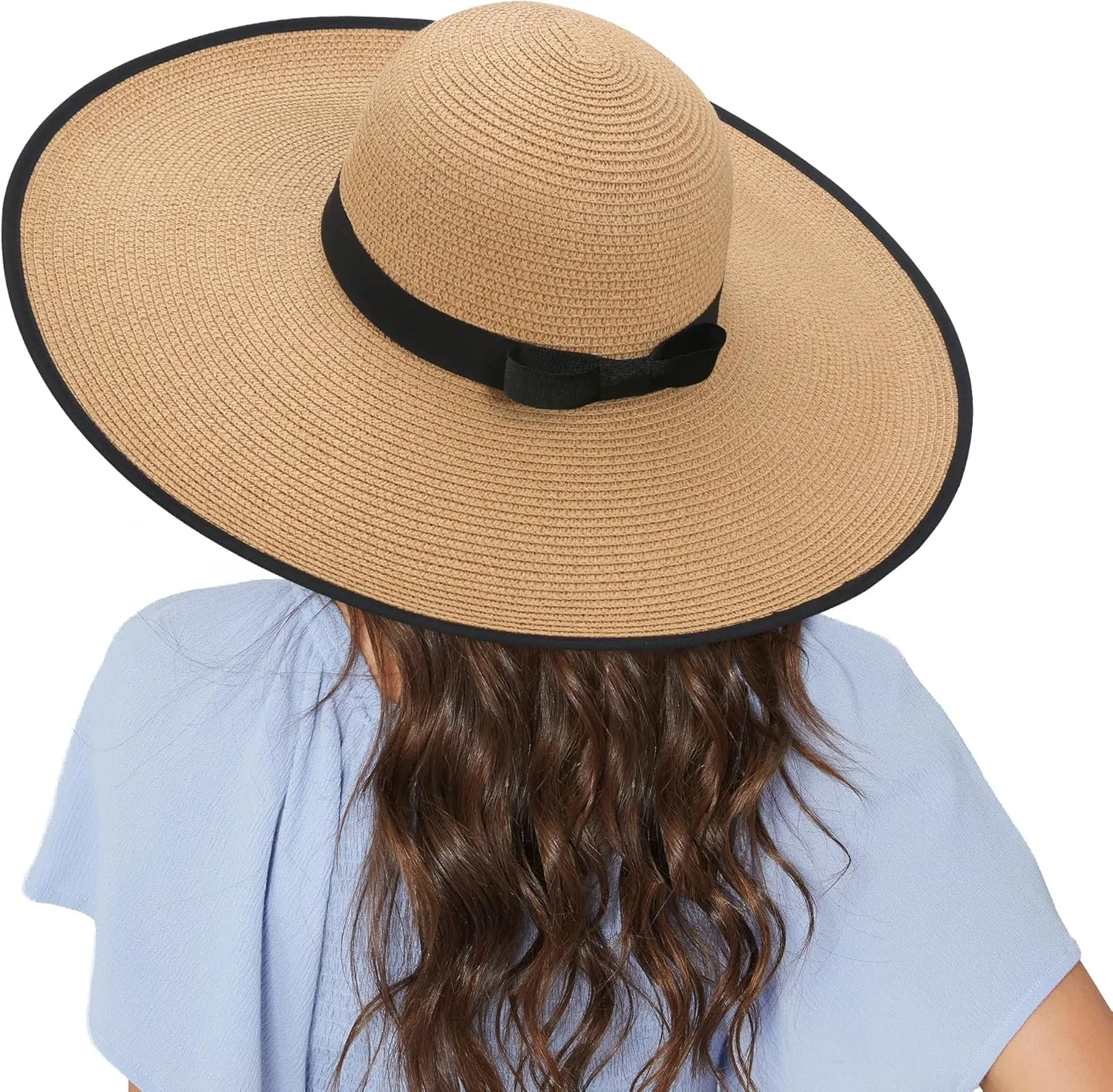 Naivlizer Women Wide Brim Sun Hat UPF50 Straw Summer Hat Floppy Beach Hat Roll-Up