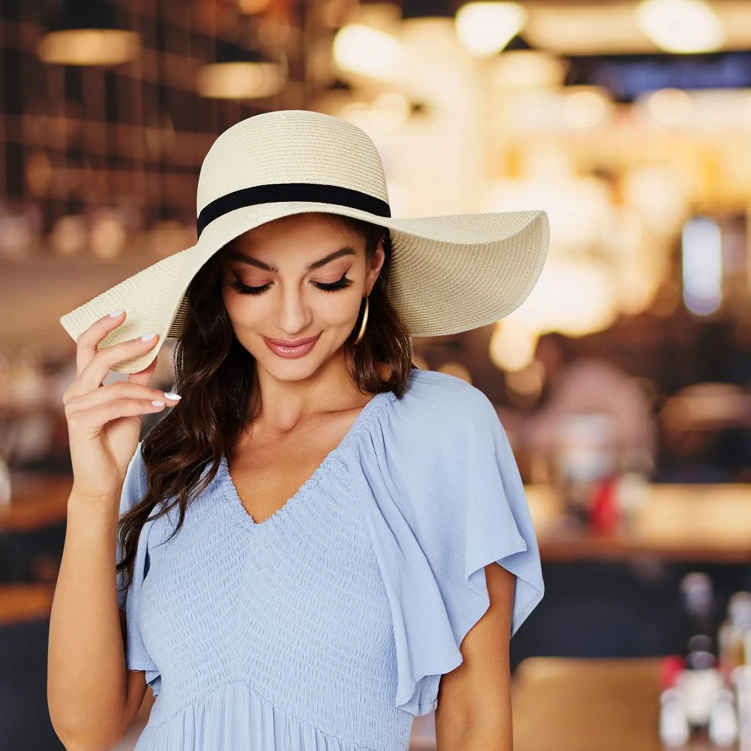 Naivlizer Women Wide Brim Sun Hat UPF50 Straw Summer Hat Floppy Beach Hat Roll-Up