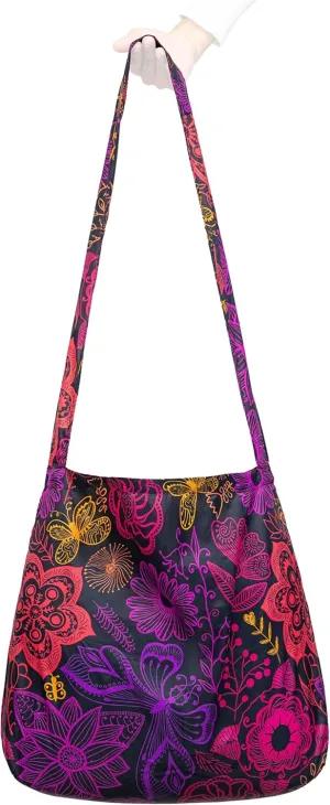 Nanobag Ultra-Lightweight Sling Cross-Body Bag | Perfect for Travel, Shopping & Daily Use | Reusable - Tiny - Eco-Friendly (Neon Flowers, One Size)