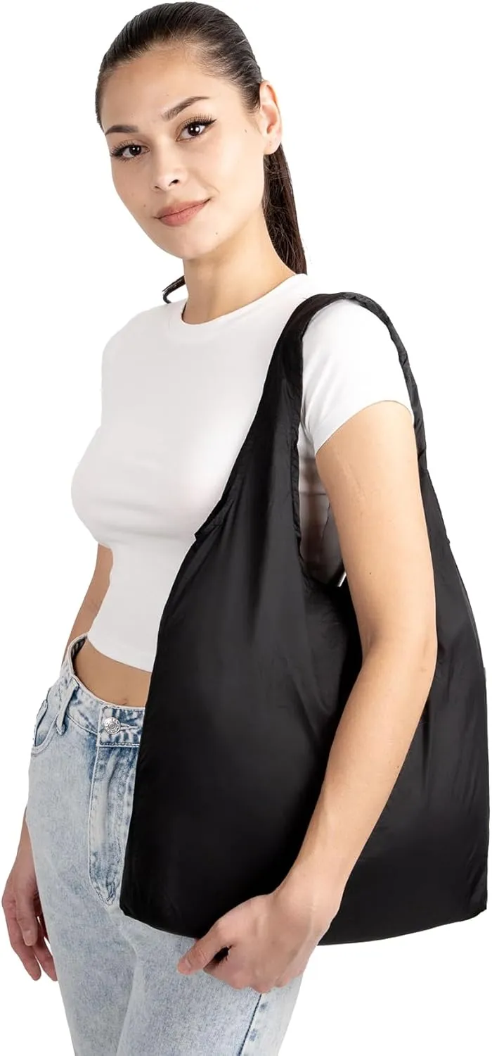 Nanobag Ultra-Lightweight Standard Tote Bag | Perfect for Travel, Shopping & Daily Use | Reusable Grocery Bags | Tiny | Eco-Friendly (Standard, Black)