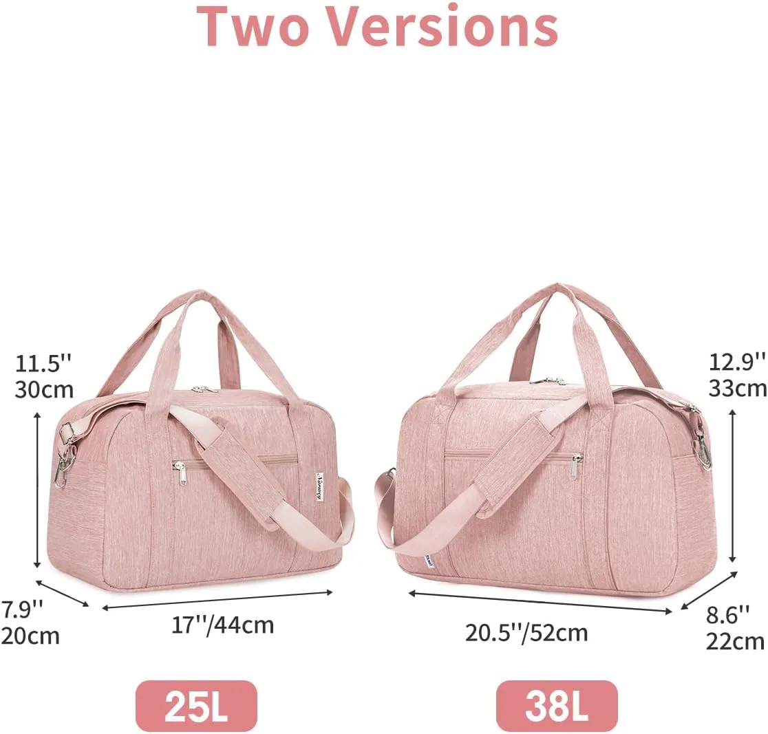 Narwey Carry on Bag 22x14x9 Airlines Approved, Carry on Duffle Bag for Airplane with Wet Pocket, Travel Duffel Bag Luggage Bag Weekender Overnight for Women Men (Pink)