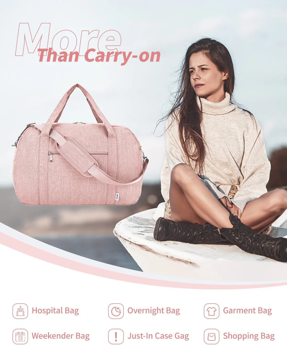 Narwey Carry on Bag 22x14x9 Airlines Approved, Carry on Duffle Bag for Airplane with Wet Pocket, Travel Duffel Bag Luggage Bag Weekender Overnight for Women Men (Pink)