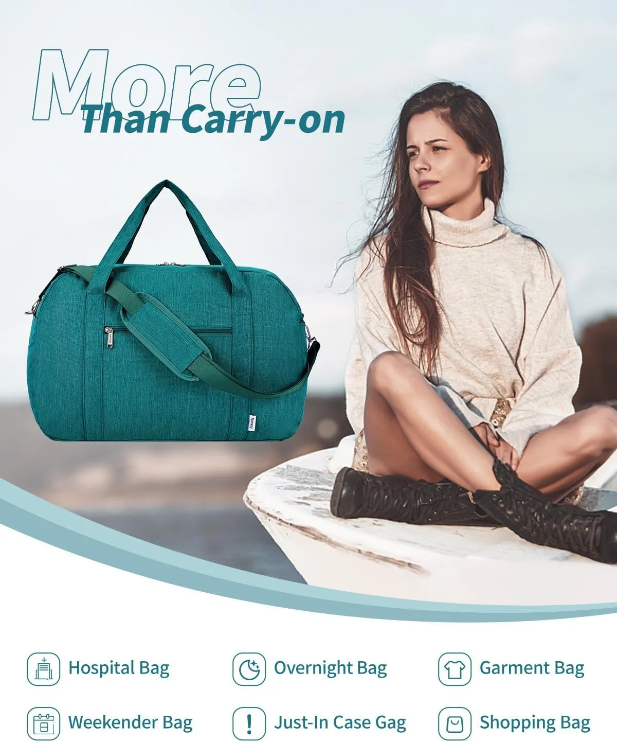 Narwey Carry on Bag 22x14x9 Airlines Approved, Carry on Duffle Bag for Airplane with Wet Pocket, Travel Duffel Bag Luggage Bag Weekender Overnight for Women Men (Teal)