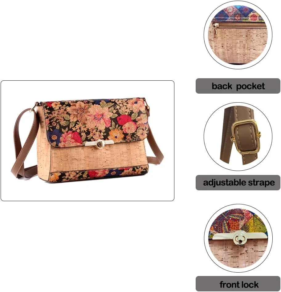 Natural cork zipper Secret key Double latch adjustable shoulder bag purse tote crossbody
