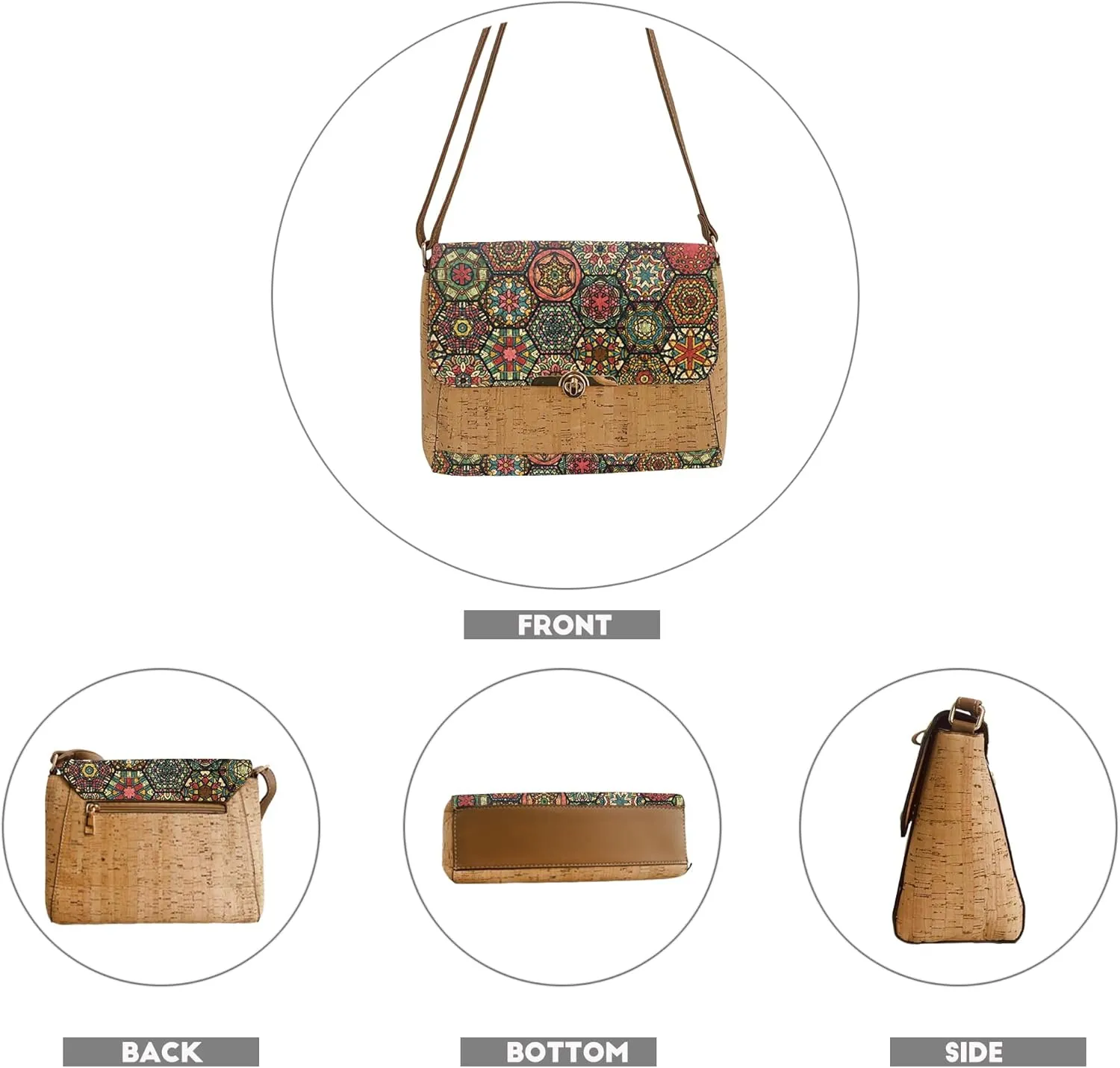Natural cork zipper Secret key Double latch adjustable shoulder bag purse tote crossbody