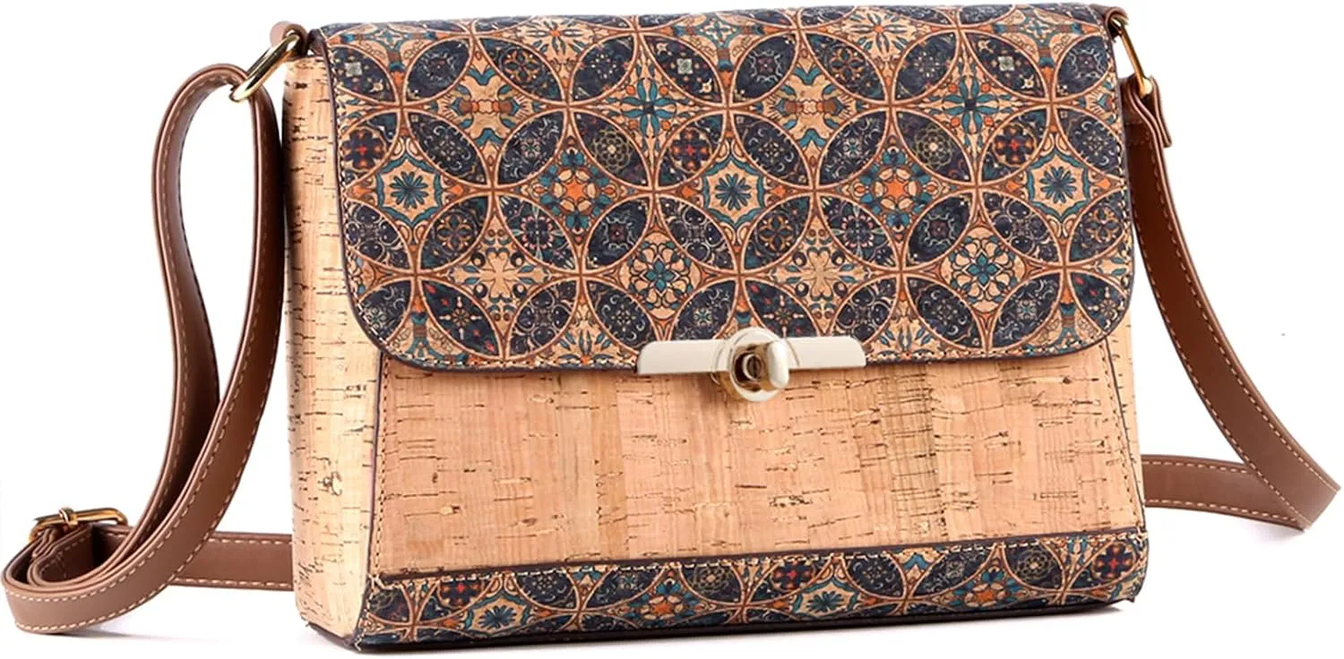 Natural cork zipper Secret key Double latch adjustable shoulder bag purse tote crossbody
