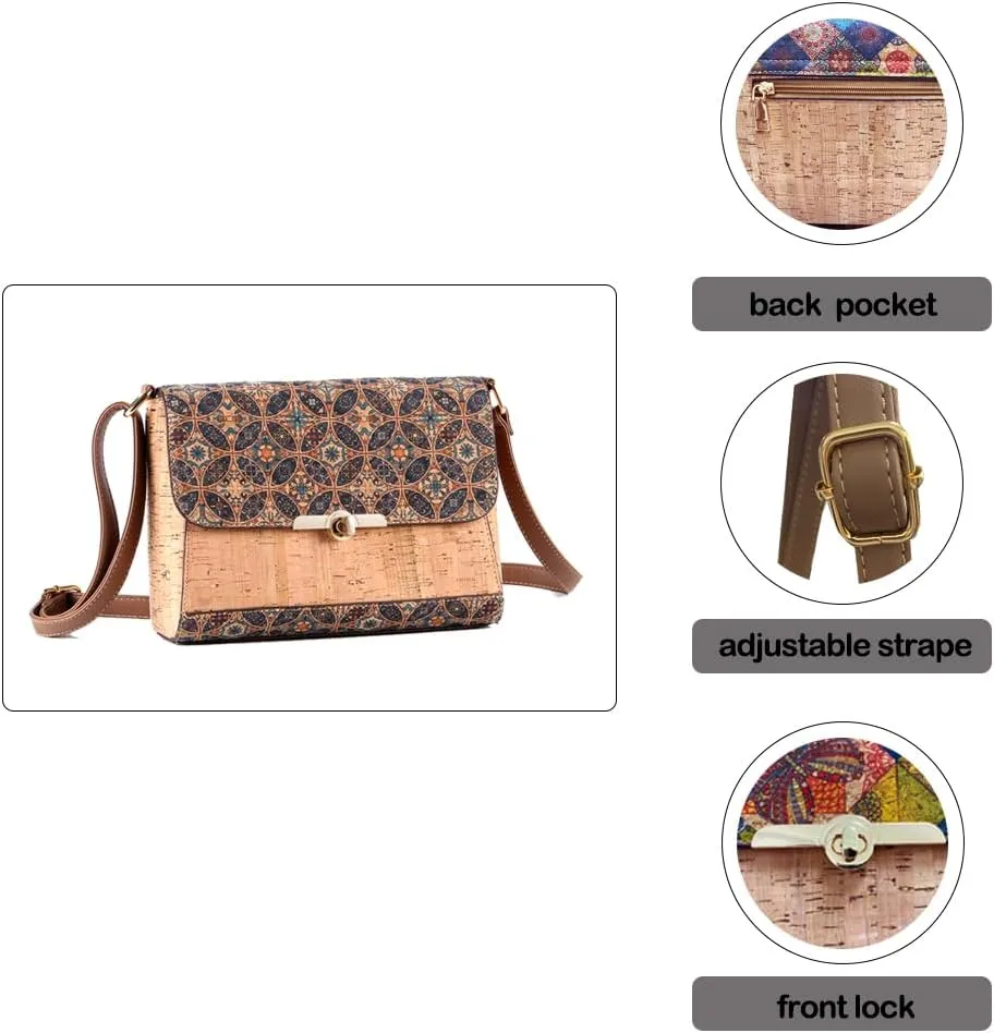 Natural cork zipper Secret key Double latch adjustable shoulder bag purse tote crossbody