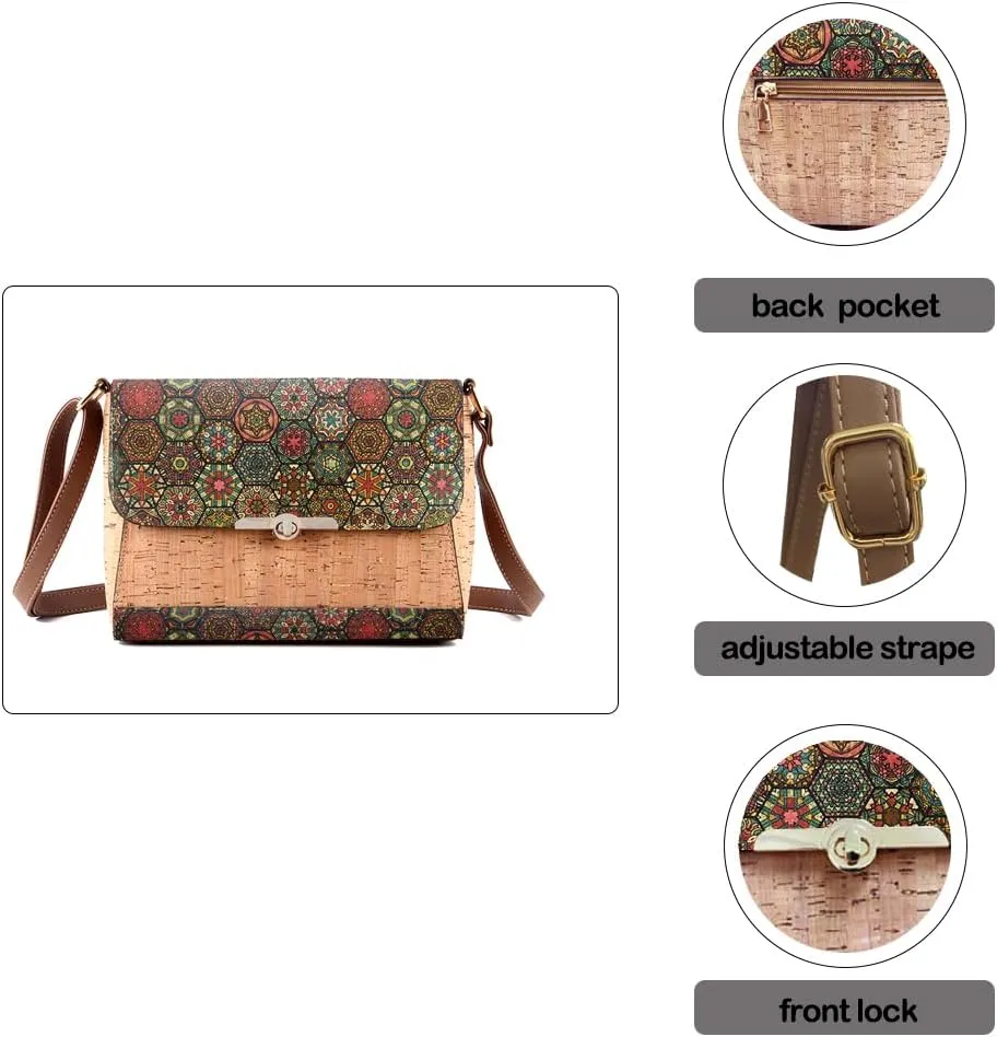 Natural cork zipper Secret key Double latch adjustable shoulder bag purse tote crossbody