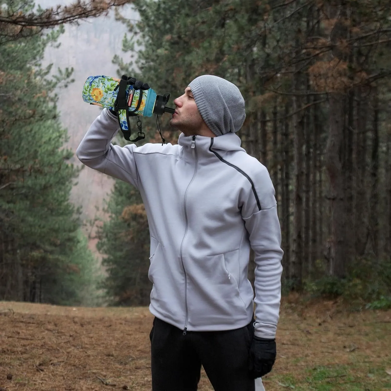NATURE PIONEOR Water Bottle Holder with Strap,Water Bottle Carrier Bag Sling Sleeve with Adjustable Shoulder Strap & Handle and Large Phone Pocket for Walking,Hiking,Travelling for 25oz/32oz/40oz/64oz