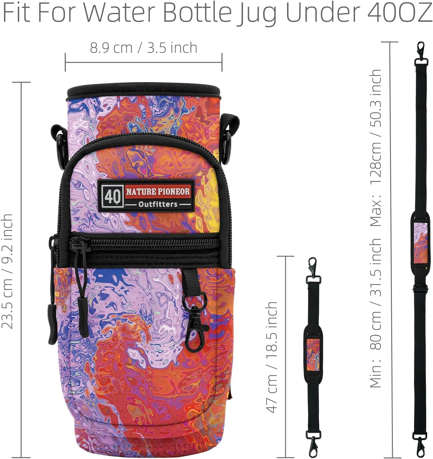 NATURE PIONEOR Water Bottle Holder with Strap,Water Bottle Carrier Bag Sling Sleeve with Adjustable Shoulder Strap & Handle and Large Phone Pocket for Walking,Hiking,Travelling for 25oz/32oz/40oz/64oz