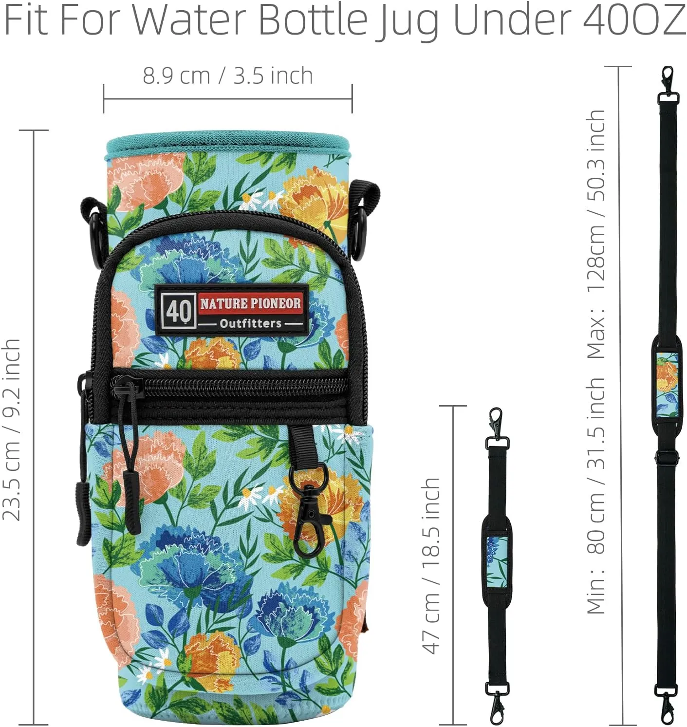 NATURE PIONEOR Water Bottle Holder with Strap,Water Bottle Carrier Bag Sling Sleeve with Adjustable Shoulder Strap & Handle and Large Phone Pocket for Walking,Hiking,Travelling for 25oz/32oz/40oz/64oz