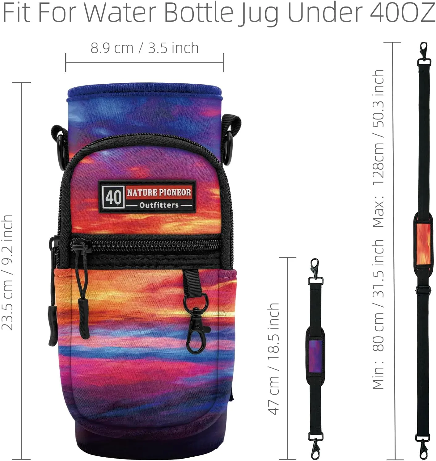 NATURE PIONEOR Water Bottle Holder with Strap,Water Bottle Carrier Bag Sling Sleeve with Adjustable Shoulder Strap & Handle and Large Phone Pocket for Walking,Hiking,Travelling for 25oz/32oz/40oz/64oz