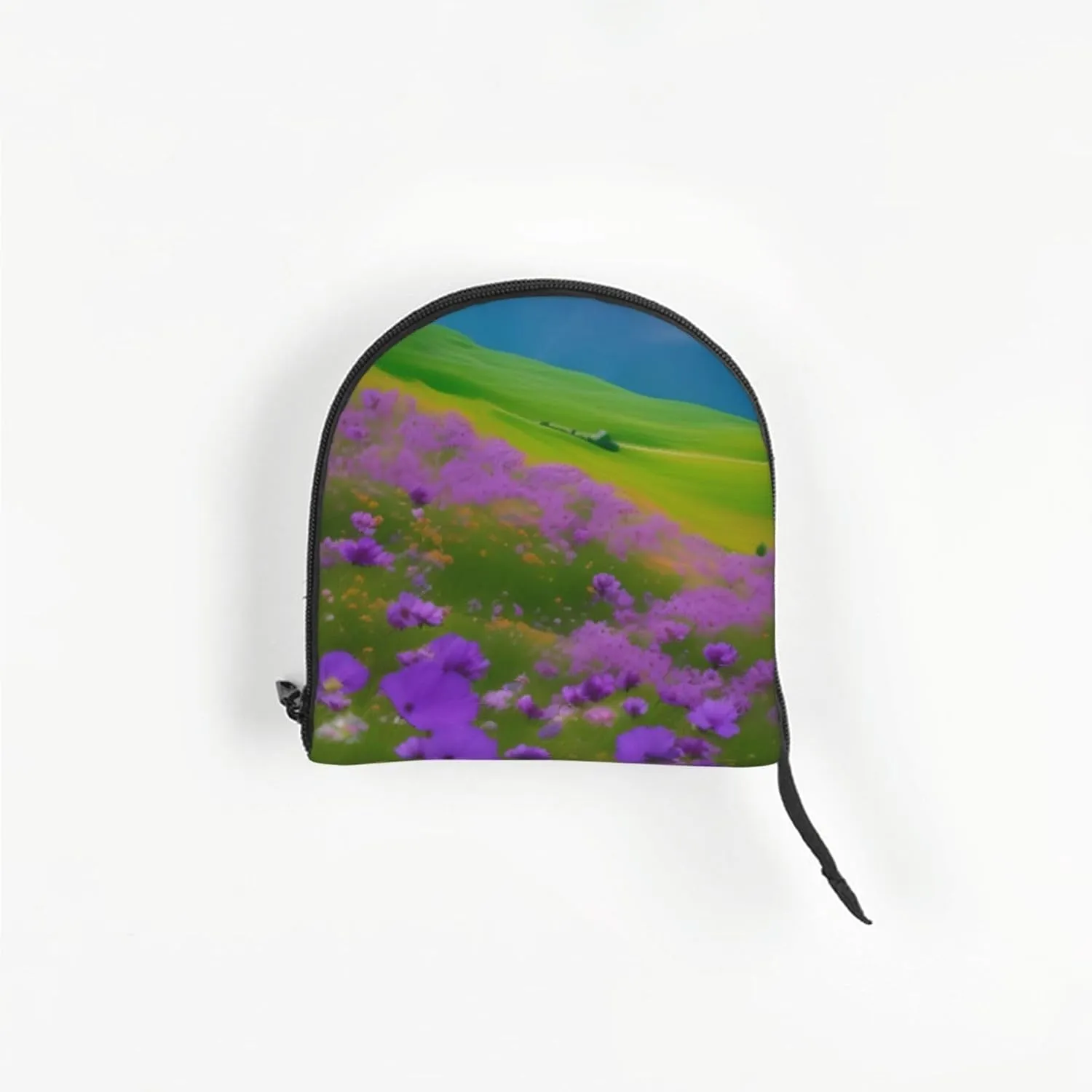 Nature Purple Flowers Meadow Mountain Scenic Print Pet Portable Shoulder Bag, Foldable Pet Bag 13.4 X 6.1 X 10.2 Inches for Subway/Shopping/Hiking