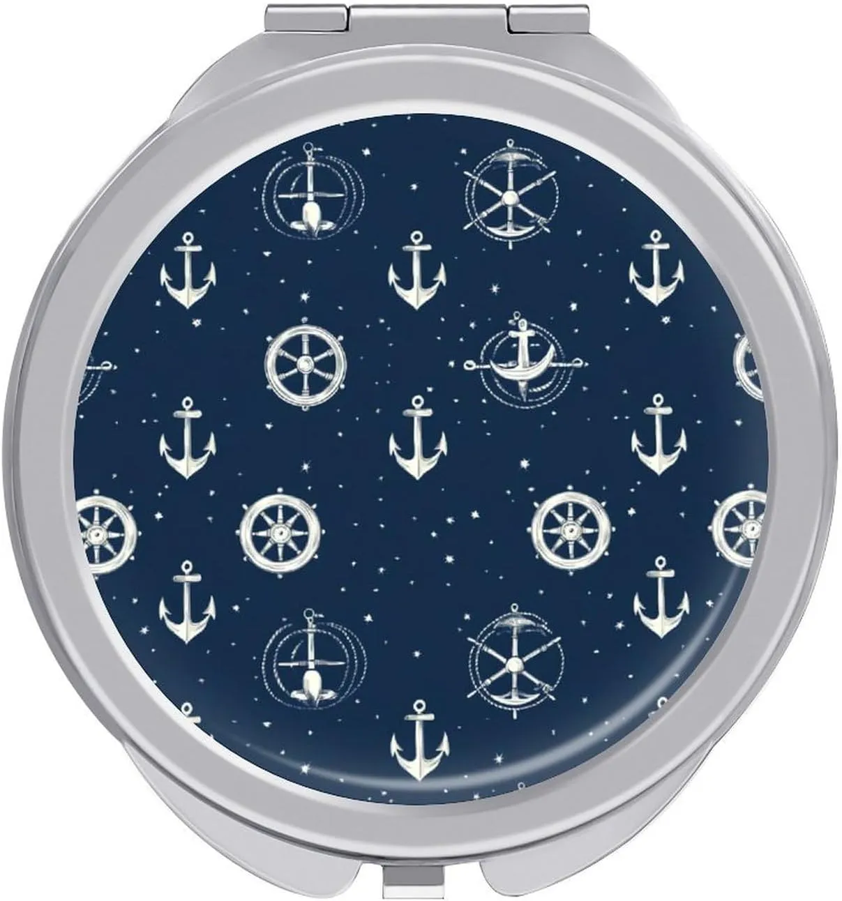 Navy Blue Nautical Anchores Compact Makeup Mirror Mini Foldable Cosmetic Mirror Portable Travel Mirror for Purse Pocket