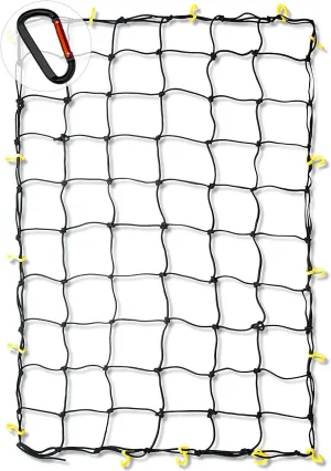 NEIKO 50971A 4'x6' Super Duty Small Cargo Net¸ Bungee Cargo Net, 16 Pcs Detachable hooks, 4 Carabiners, Small 4"x4" Mesh Protects Small Items, Cargo Net For SUV, ATV/UTV, RV, Pickup Truck Bed, Trailer