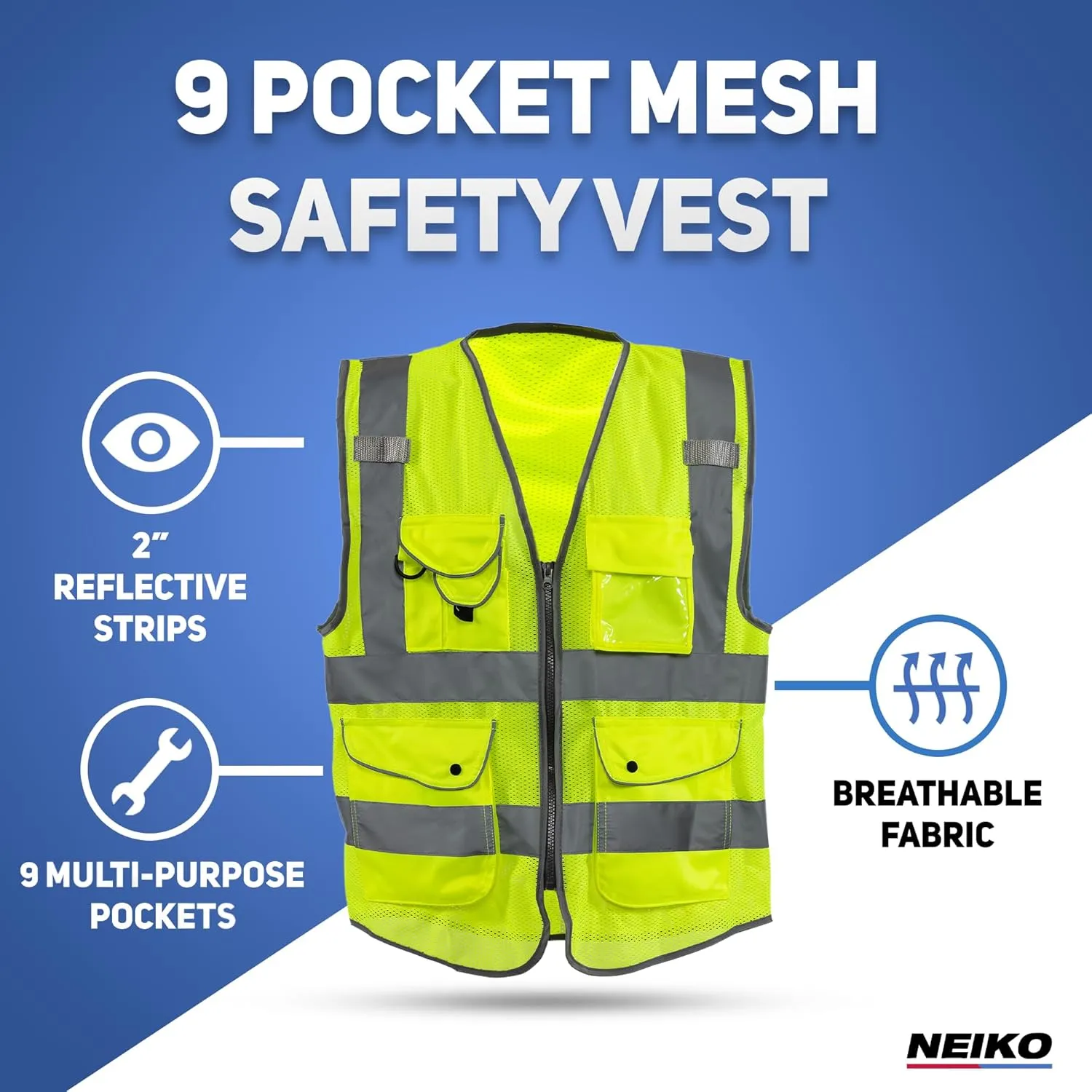 NEIKO Safety Vest, High Visibility Vest with Reflective Strips