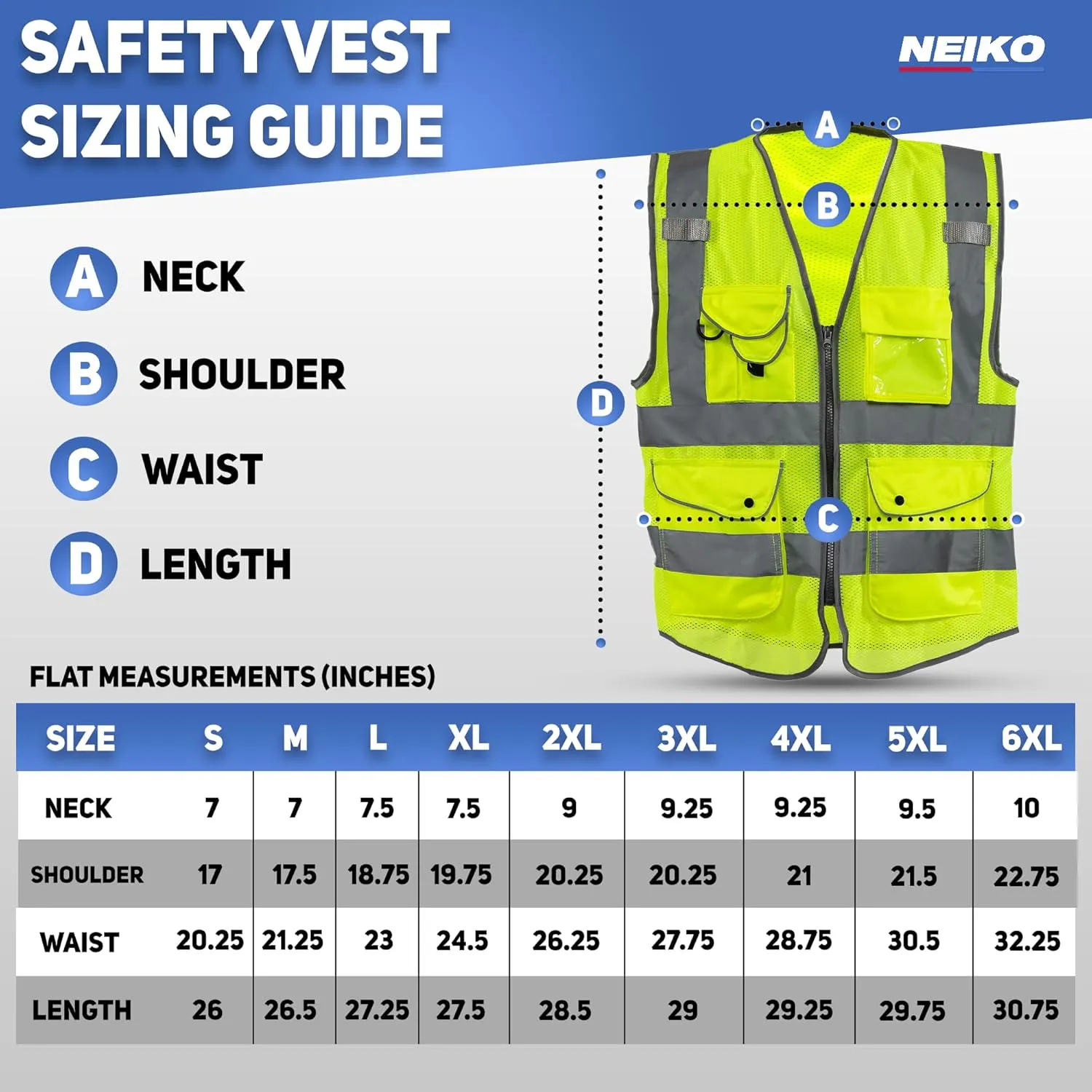 NEIKO Safety Vest, High Visibility Vest with Reflective Strips