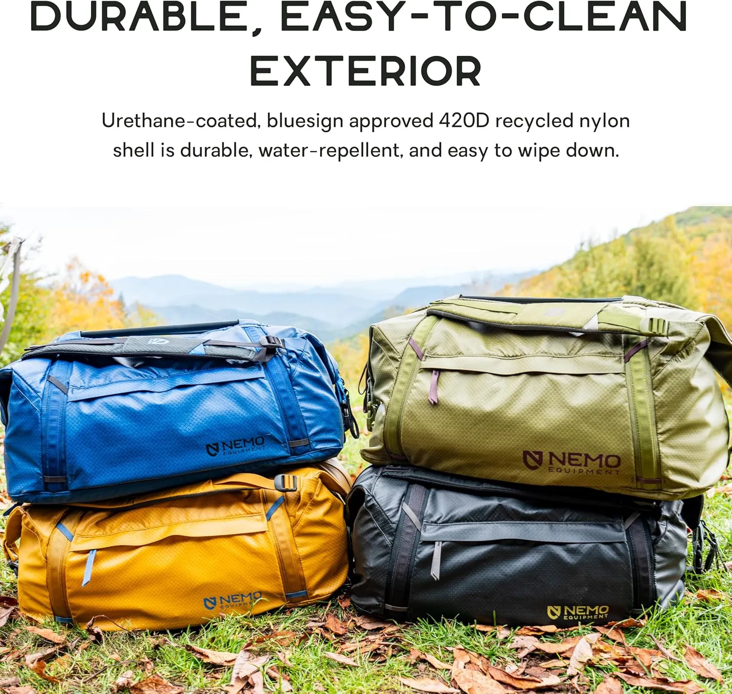 NEMO Equipment Double Haul Convertible Duffel & Tote Bag – Water-Resistant Gear Bag with Backpack Straps - 30L - Nova