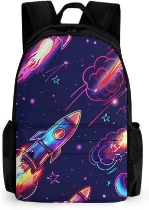Neon Rocket Launch Backpack Lightweight Laptop Backpack Travel Daypack with Pocket Work Bag for Women Men