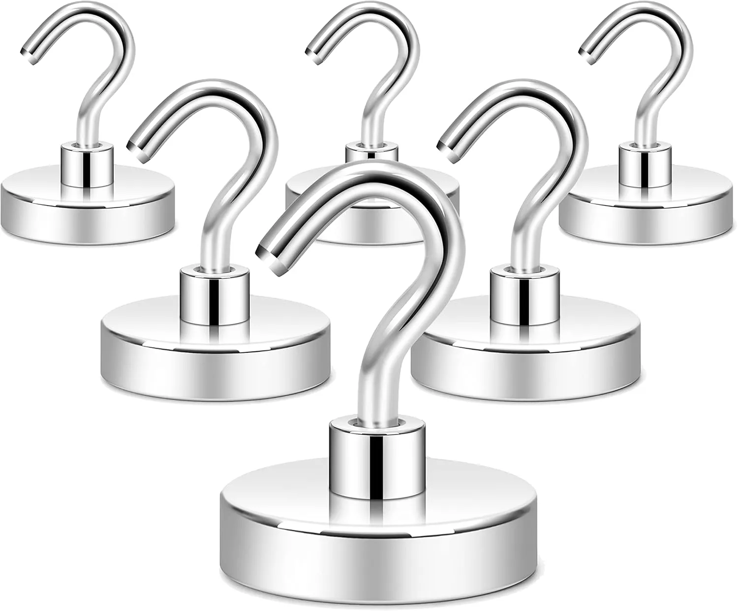 Neosmuk Magnetic Hooks Heavy Duty,Strong Magnet with Hook for Fridge, Super Neodymium Extra Strength Industrial Hooks for Hanging, Magnetic Hanger for Toolbox, Cruise, Grill(Silver,6 Pack)