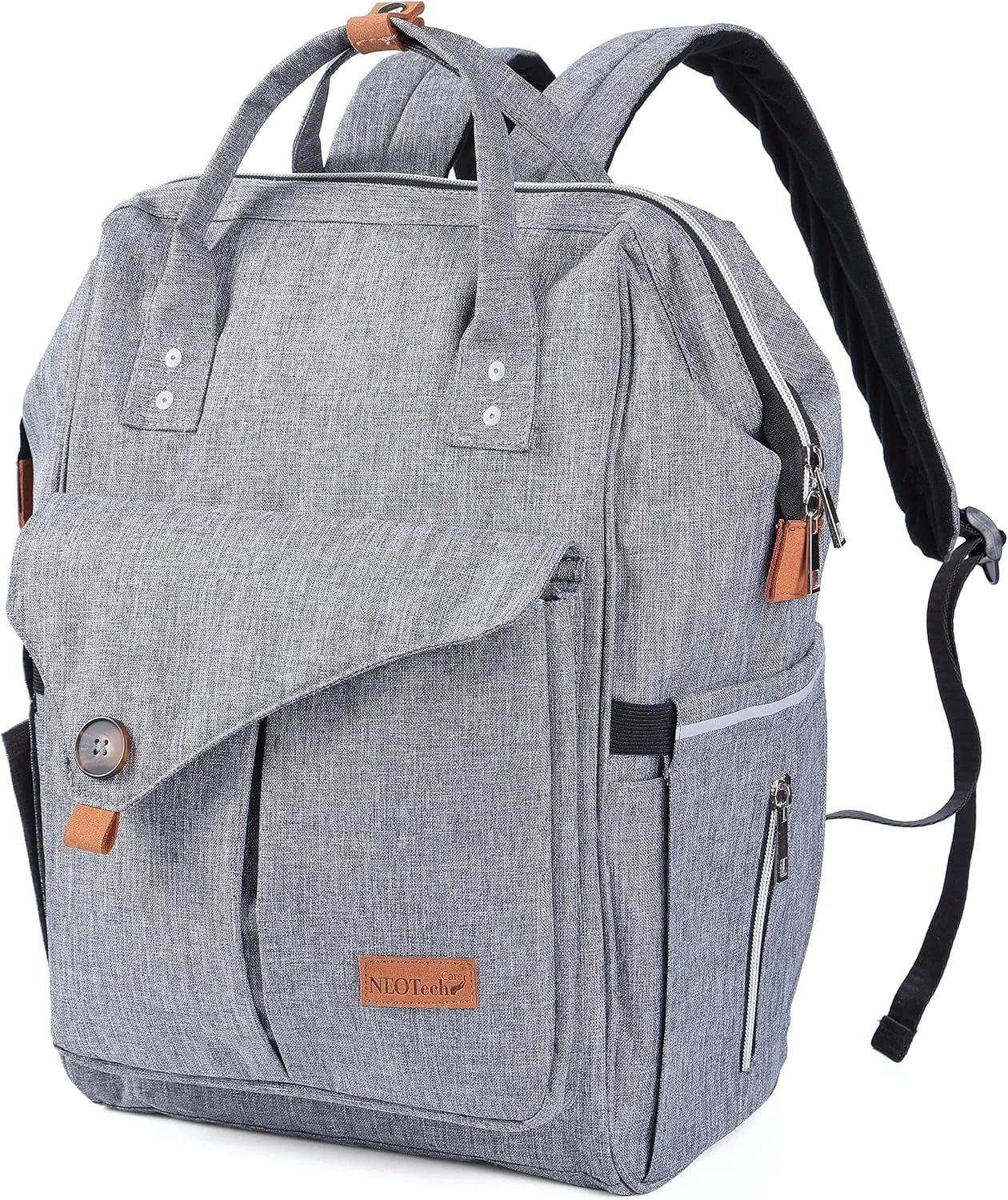 NeoTech Care Diaper Bag Backpack for Baby Girl/Boy, Wide Opening, Multifunction Organizing Pockets (Gray)