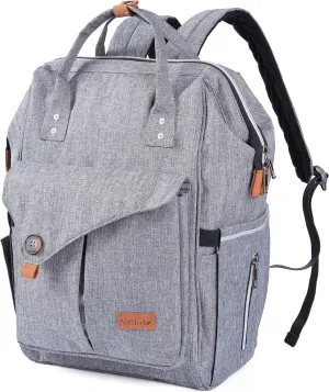 NeoTech Care Diaper Bag Backpack for Baby Girl/Boy, Wide Opening, Multifunction Organizing Pockets (Gray)