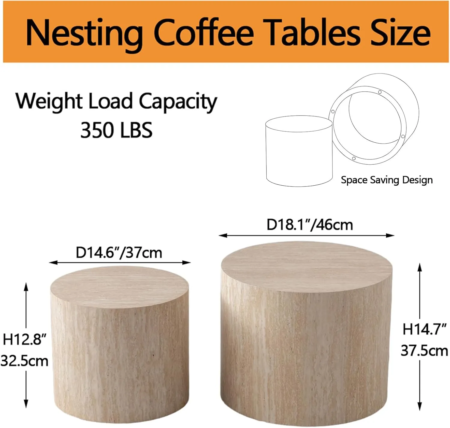 Nesting Coffee Tables Set of 2 Wooden Round Coffee Table Circle Nested Table Modern Coffee Table Round Accent Tables Set for Living Room Bedroom Office (Light Wood Color D18.1 D14.6“)