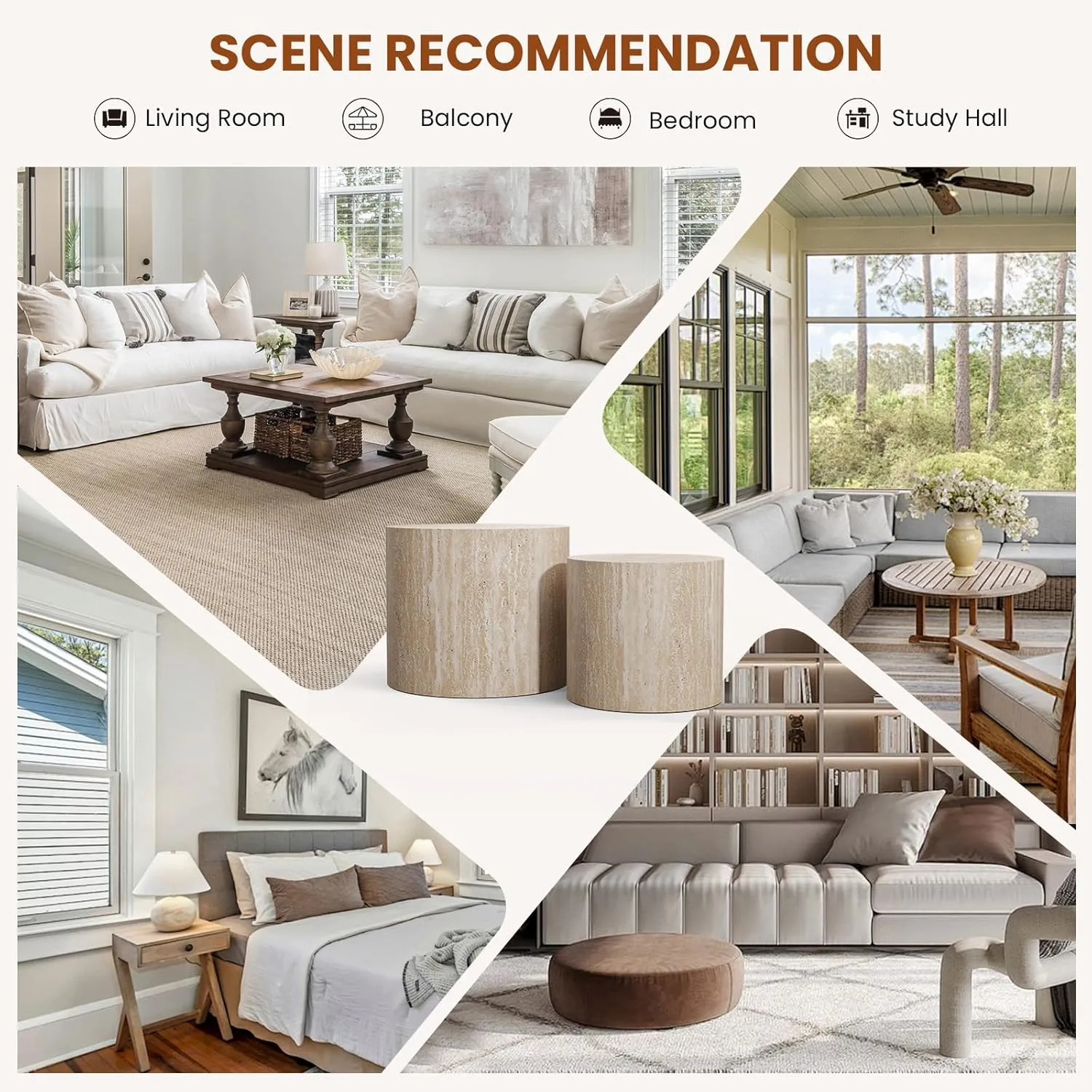 Nesting Coffee Tables Set of 2 Wooden Round Coffee Table Circle Nested Table Modern Coffee Table Round Accent Tables Set for Living Room Bedroom Office (Light Wood Color D18.1 D14.6“)