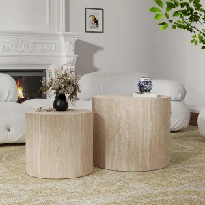 Nesting Coffee Tables Set of 2 Wooden Round Coffee Table Circle Nested Table Modern Coffee Table Round Accent Tables Set for Living Room Bedroom Office (Light Wood Color D18.1 D14.6“)