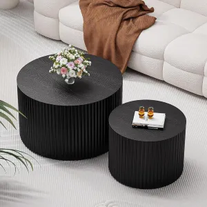 Nesting Coffee Tables Set of 2 Wooden Round Coffee Table Circle Nesting Table Space-Saving Design Modern Coffee Table Round Accent Tables Set for Living Room Bedroom Office (Black D18.9 D15)
