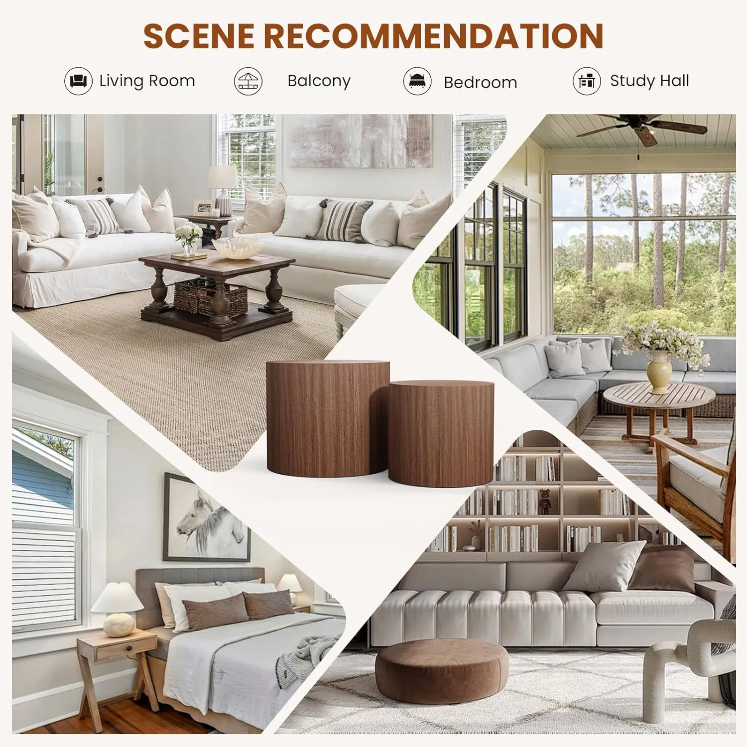 Nesting Coffee Tables Set of 2 Wooden Round Coffee Table Circle Nesting Table Space-Saving Design Modern Coffee Table Round Accent Tables Set for Living Room Bedroom Office (Brown A D18.1 D14.6“)
