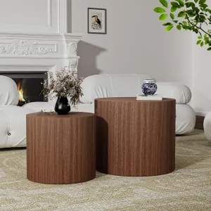 Nesting Coffee Tables Set of 2 Wooden Round Coffee Table Circle Nesting Table Space-Saving Design Modern Coffee Table Round Accent Tables Set for Living Room Bedroom Office (Brown A D18.1 D14.6“)
