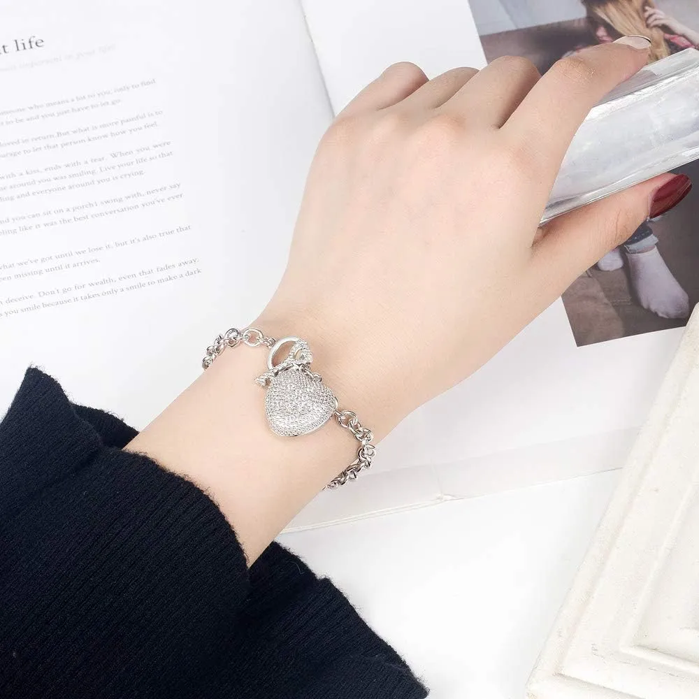 New Products Women's 925 Sterling Silver Bracelet Fine Jewelry Shining Heart Bracelet 6-7-8 inch Solid Silver Accessories Birthday Party Gift