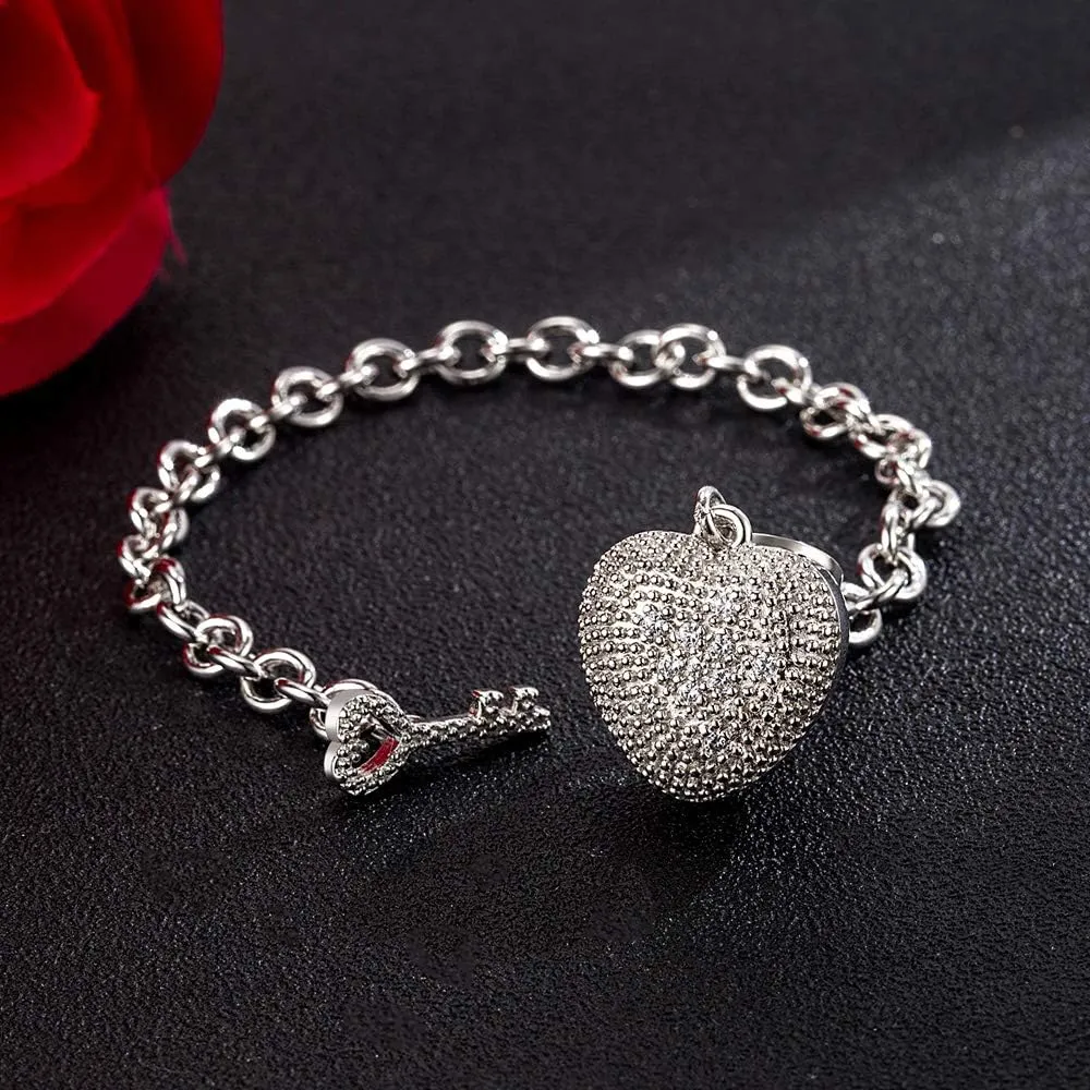 New Products Women's 925 Sterling Silver Bracelet Fine Jewelry Shining Heart Bracelet 6-7-8 inch Solid Silver Accessories Birthday Party Gift