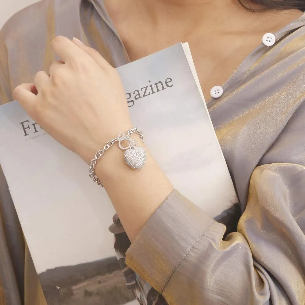 New Products Women's 925 Sterling Silver Bracelet Fine Jewelry Shining Heart Bracelet 6-7-8 inch Solid Silver Accessories Birthday Party Gift