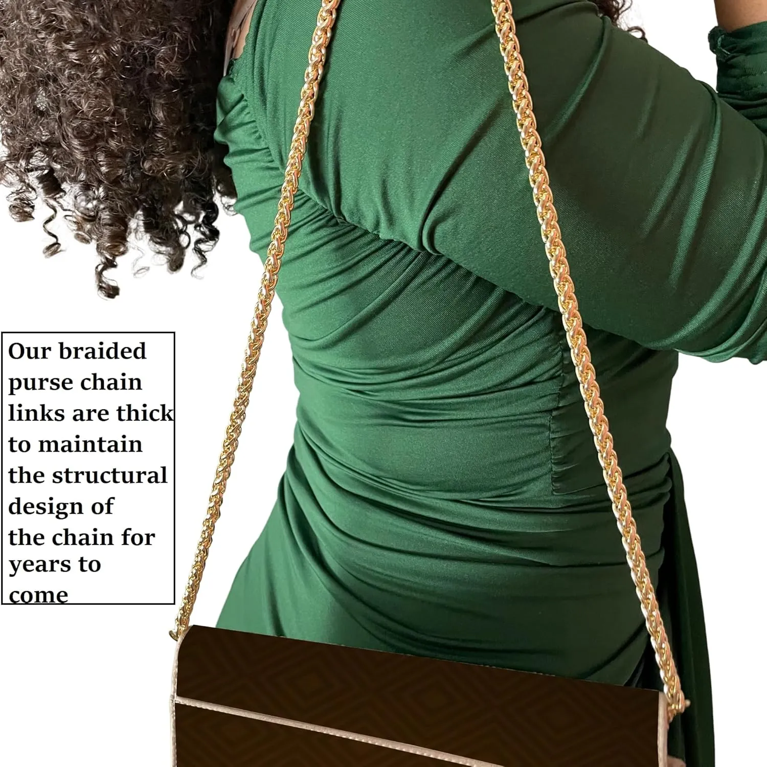 NEXT FASHION Braided Purse Chain Gold Cross Body Shoulder Strap Polished - (16" / 40centimeters)