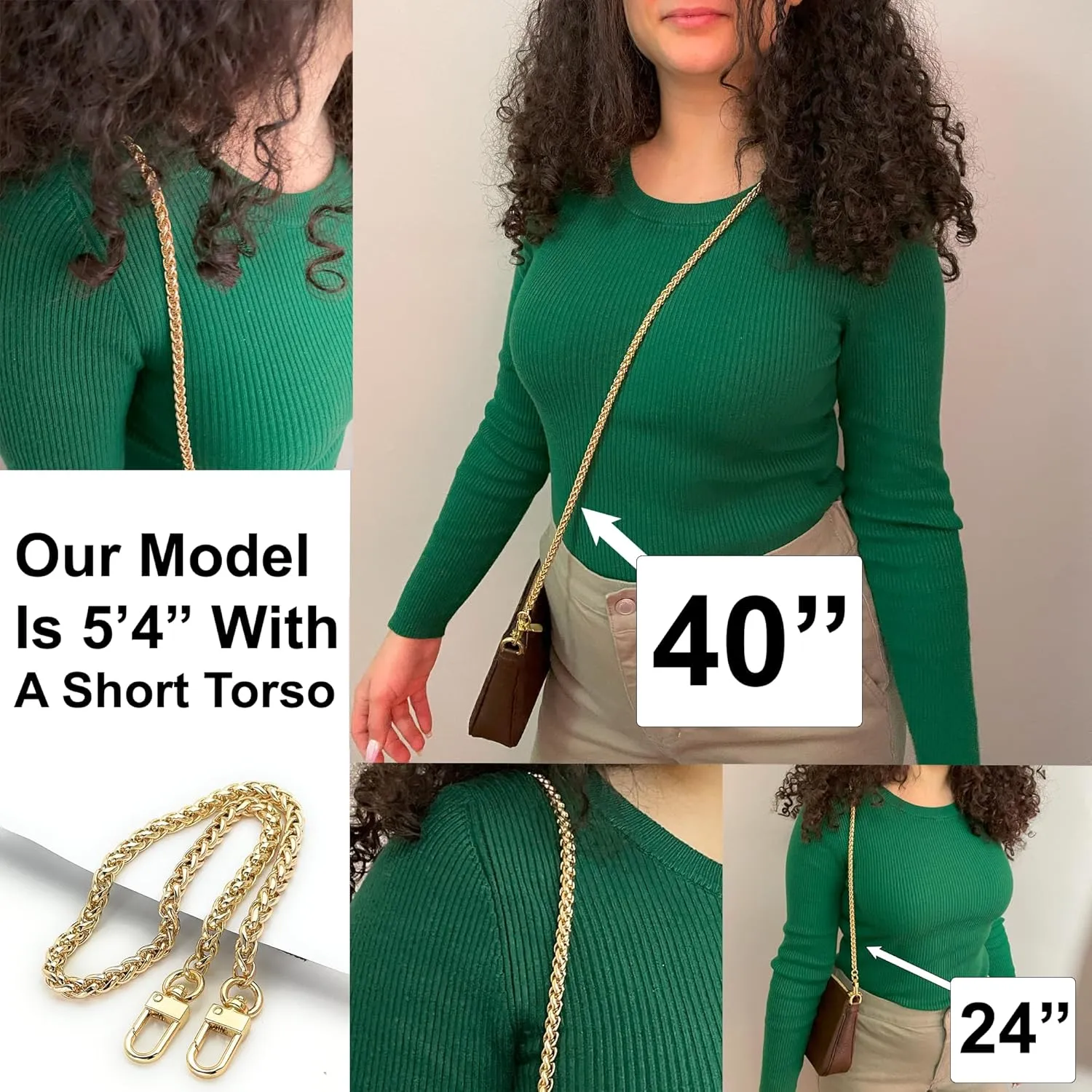 NEXT FASHION Braided Purse Chain Gold Cross Body Shoulder Strap Polished - (16" / 40centimeters)