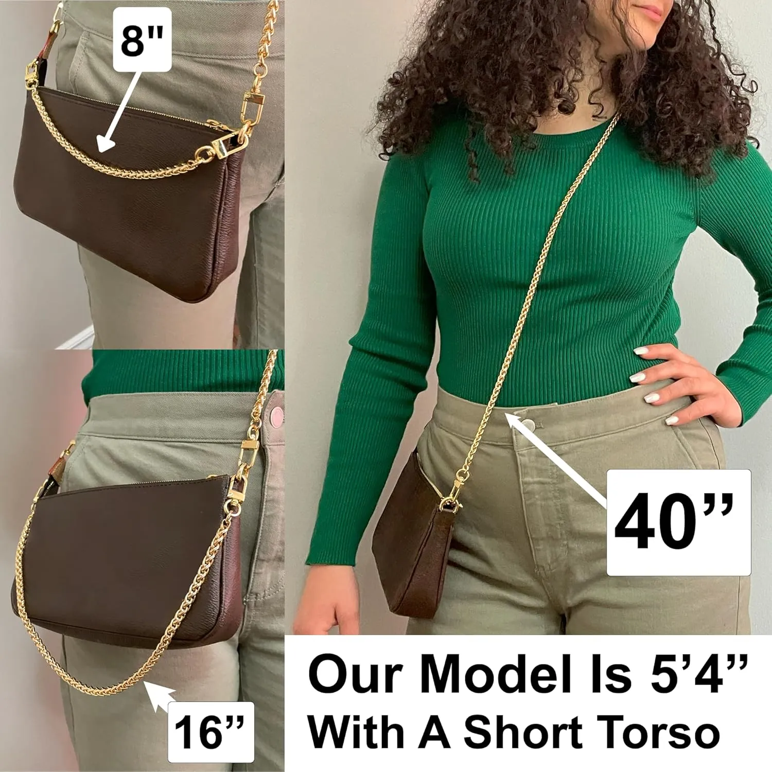 NEXT FASHION Braided Purse Chain Gold Cross Body Shoulder Strap Polished - (40" / 100centimeters)