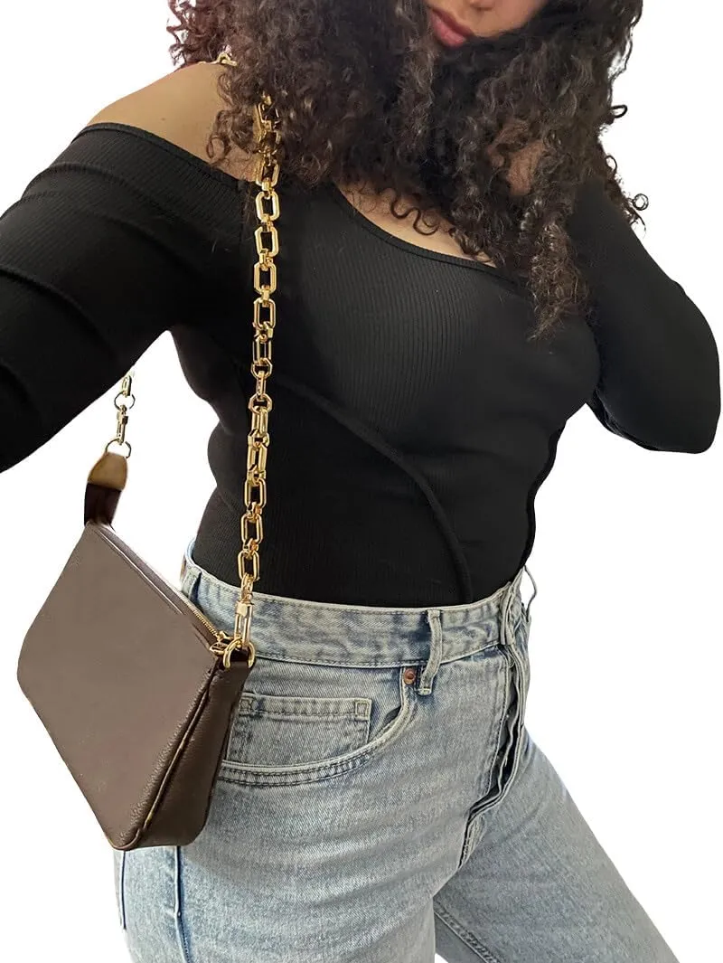 NEXT FASHION Purse Chain Gold Shoulder Strap Metal Crossbody Strap Replacement [12mm] Octagon Rectangle - Gold (40" / 100cm)