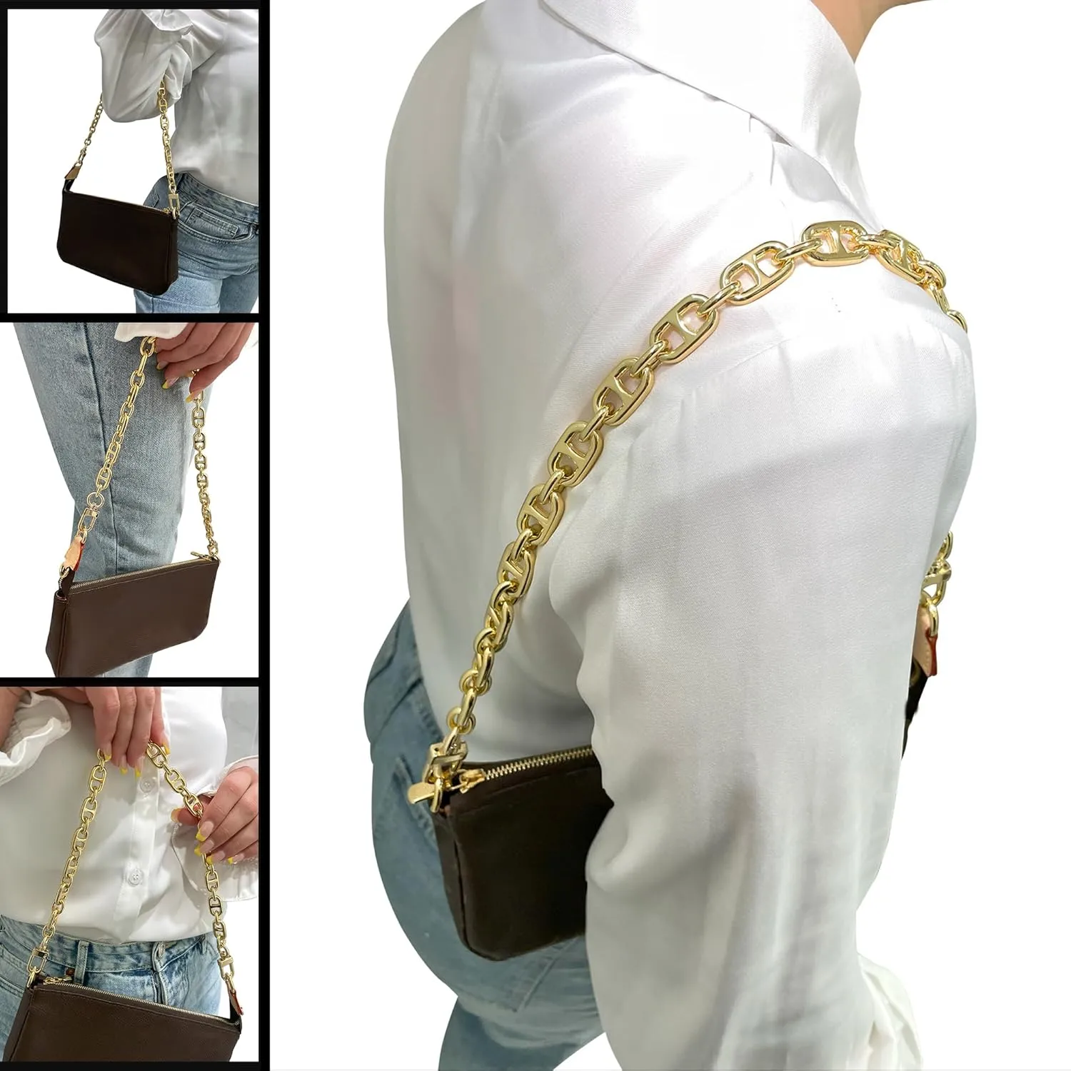 NEXT FASHION Shoulder Strap Metal Purse Chain Crossbody Replacement Strap [12mm] Lovely - Gold (48" / 120cm)