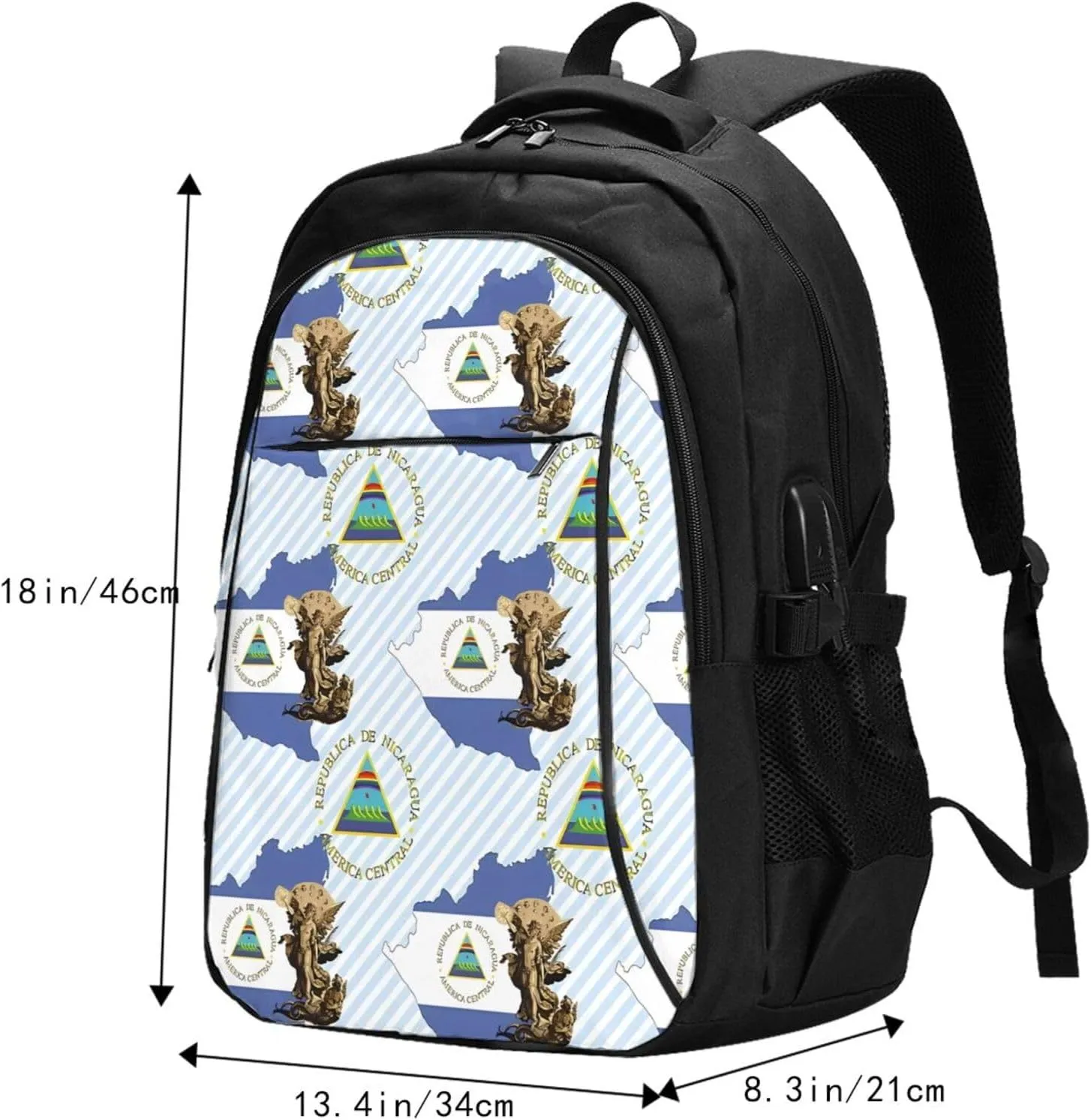 Nicaragua Flag Map St Michael the Archangel Angel Business Laptop Backpack Travel Backpacks Outdoor Rucksack Large Bag Daypack with USB Charging Port Multi-Pocket for Hiking Camping
