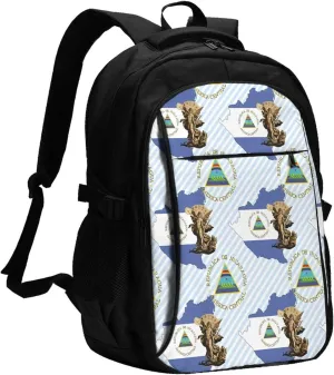 Nicaragua Flag Map St Michael the Archangel Angel Business Laptop Backpack Travel Backpacks Outdoor Rucksack Large Bag Daypack with USB Charging Port Multi-Pocket for Hiking Camping